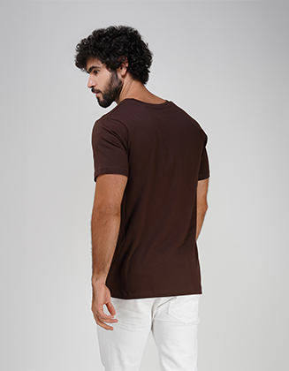 Round Neck Solid T-Shirt 100% Cotton Fabric(Dark Brown)